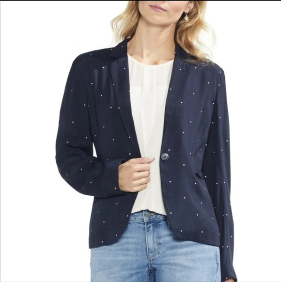 NWT Vince Camuto Navy Polka Dot Soho Pindot Blazer - Picture 2 of 2